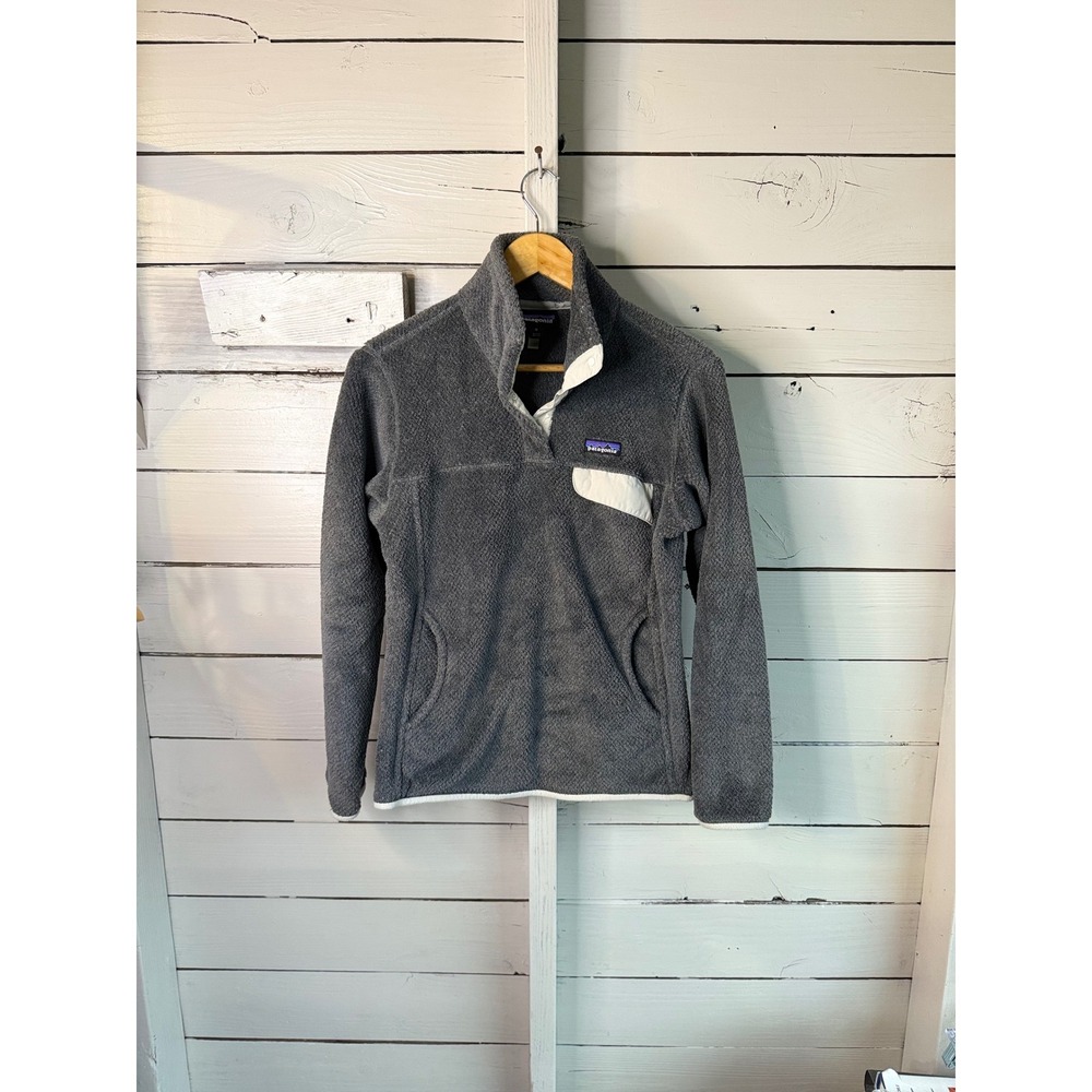 Patagonia Re-Tool Snap-T Fleece Pullover Charcoal Grey Cream Womens Medium